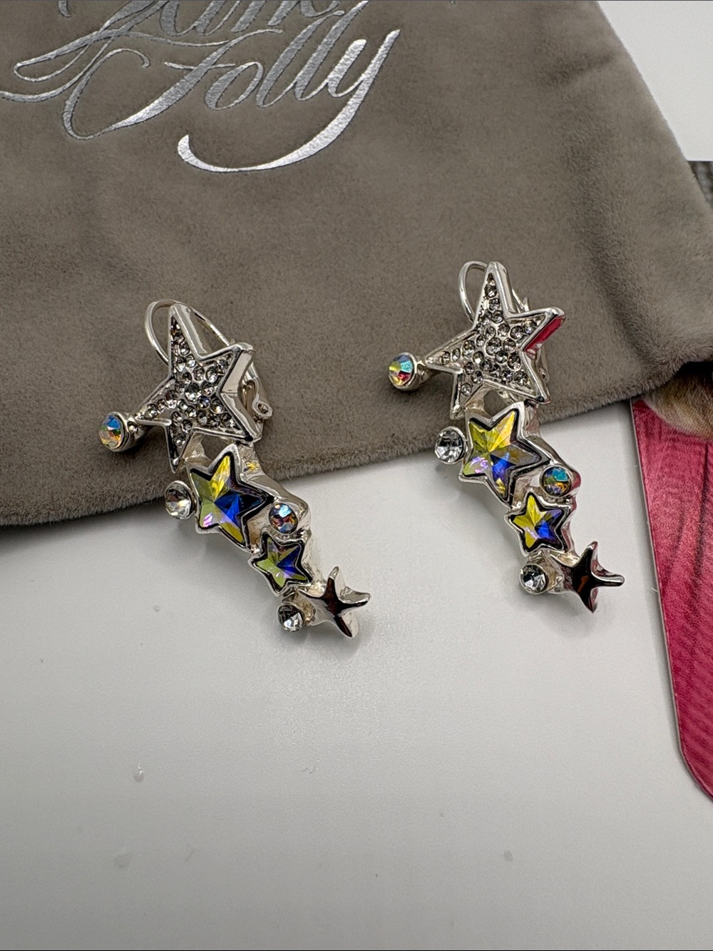 Kirk’s Folly Star Crystal Earrings in Silver with Iridescent Stars